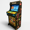 arcade machine kleurrijke retro-stijl arcade kast, verlicht bedieningspaneel en een scherm met een klassiek spelmenu.