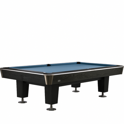 Moderne zwarte pooltafel met blauw laken