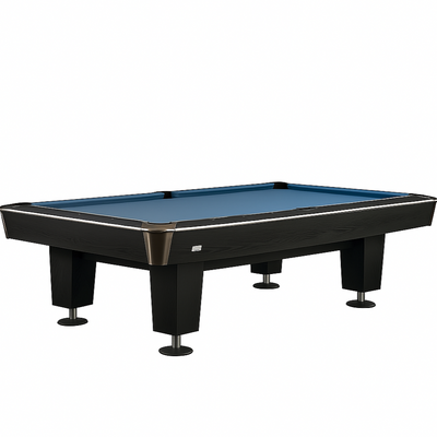 Moderne zwarte pooltafel met lichtblauw laken 